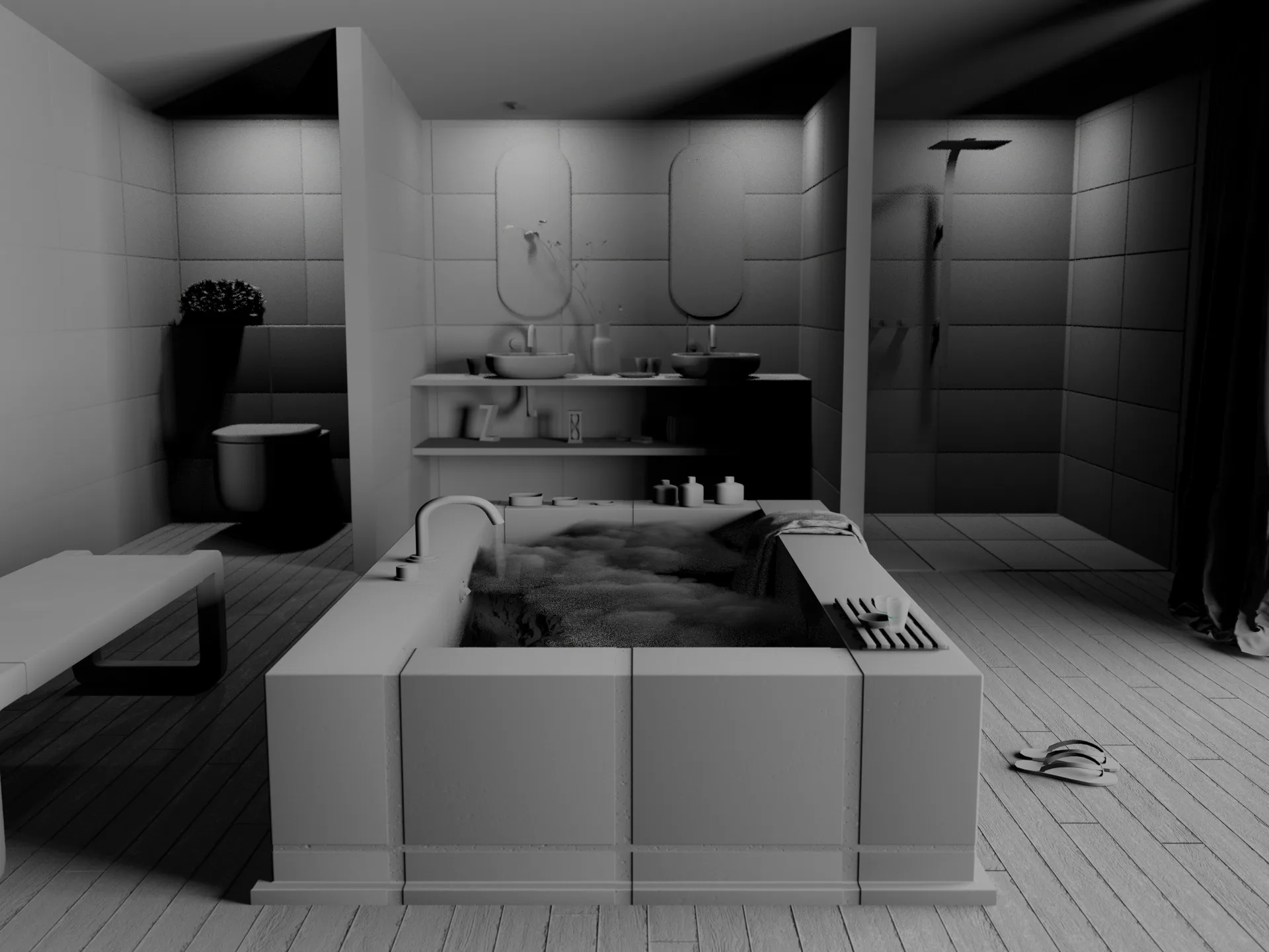 Interior: Bad und Wohnraum