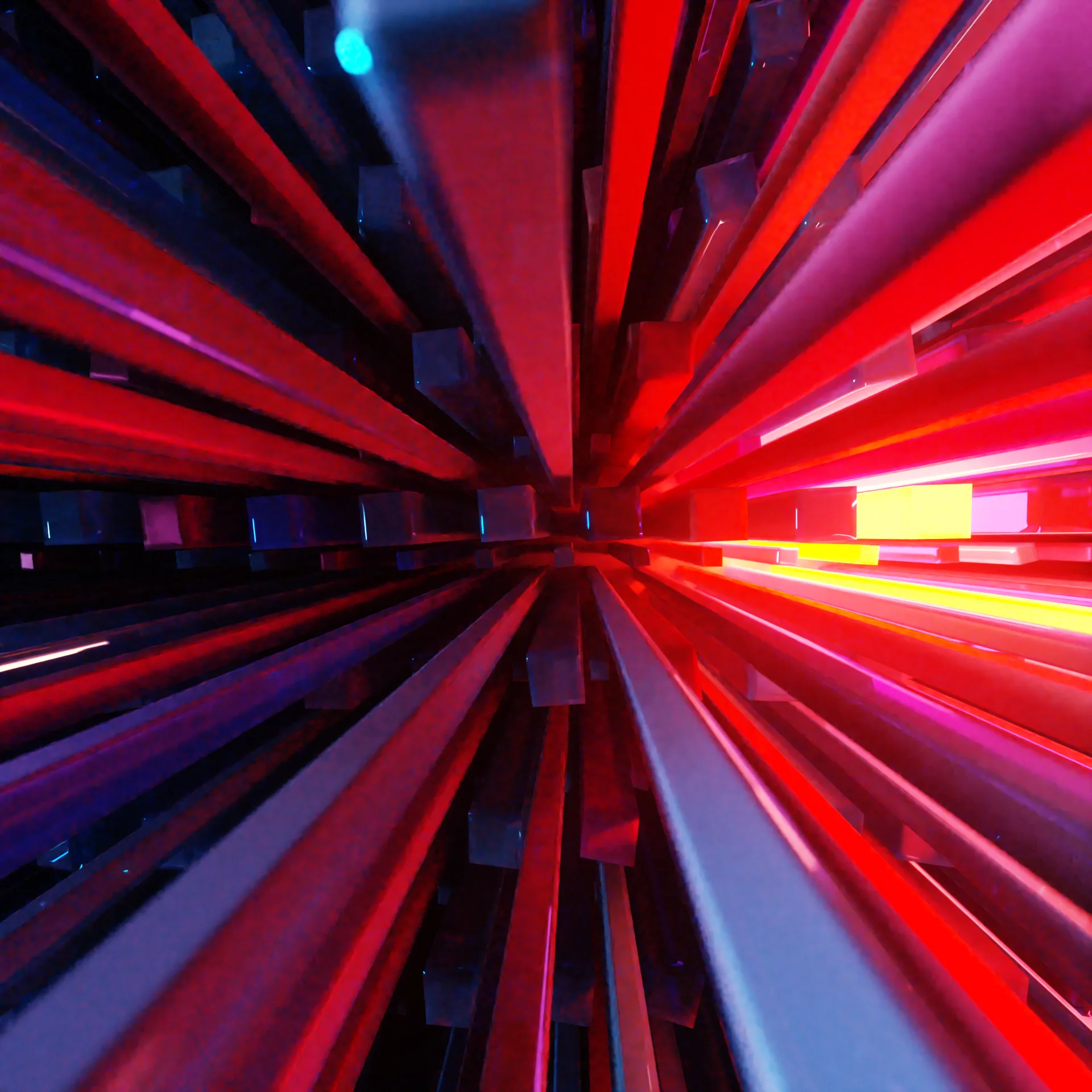 Rot-blauer Lichttunnel aus einer 3D-Partikelstudie